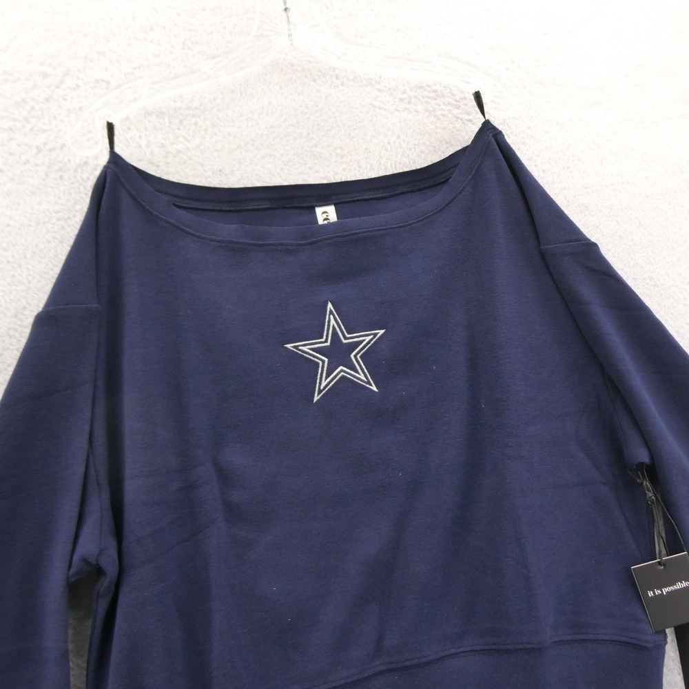 Certo Sweatshirt Womens Medium Dallas Cowboys Star Navy Blue Cropped Boat Neck - Picture 4 of 8